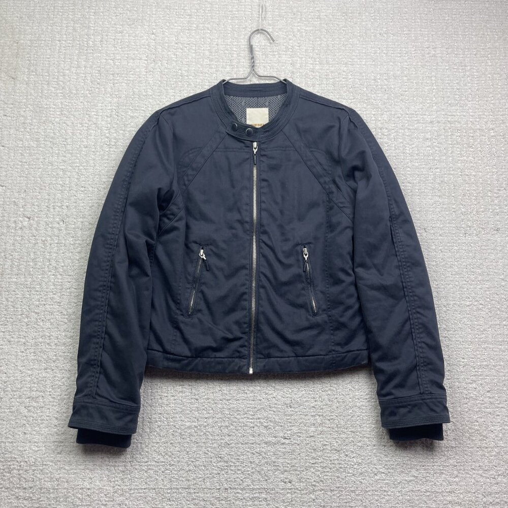 Y2K Diesel Moto Biker Jacket Women’s Size S Washed Navy Blue Zip Up Vintage